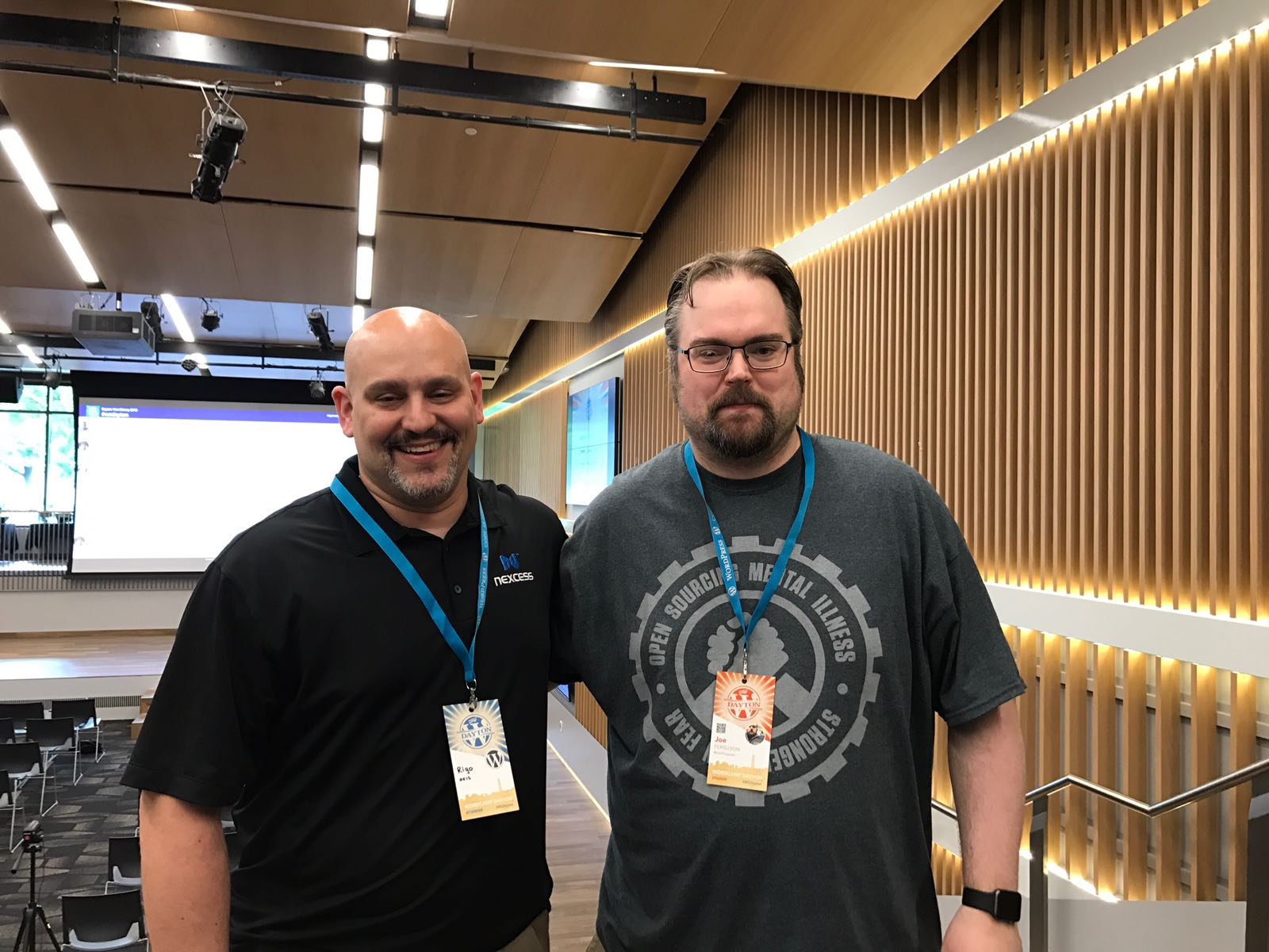 Joe Ferguson with Nexcess employee at WordCamp Dayton 2018